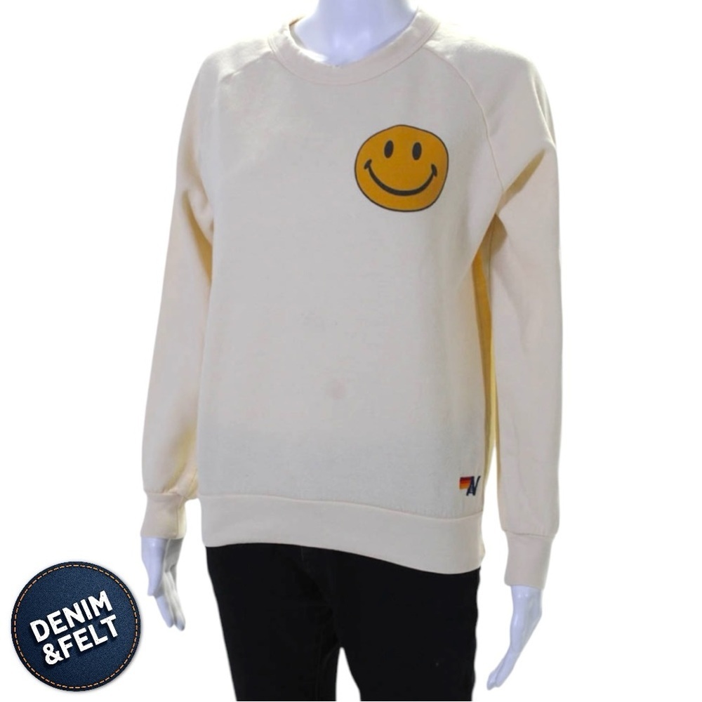 Aviator Nation Vintage White Smiley Face Crewneck Sweatshirt XS Athleisure‎ - Picture 3 of 13